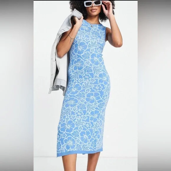 ASOS Blue Floral Midi Dress - Picture 2 of 3